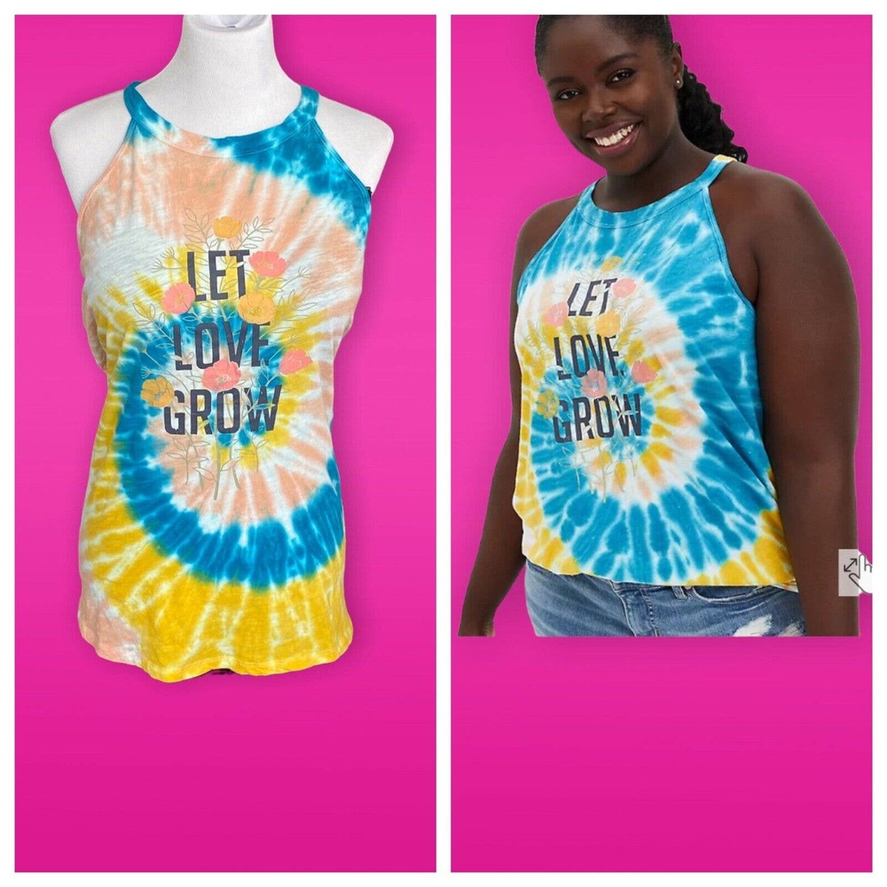 NWT TORRID Size 1 / 1X Let Love Grow Yellow / Blue Tie Dye High Neck Tank - Plus